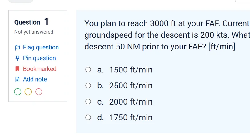 Question information panel showing the Bookmarked state in red.