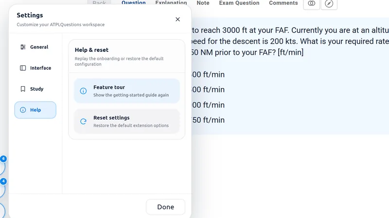 Settings panel, Help section, with Feature tour and Reset settings.