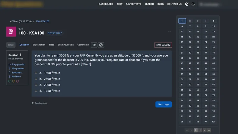 ATPL Classic in the dark theme with the same question, panels and navigator as the light screenshot.